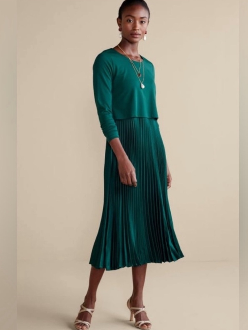 SOFT SURROUNDINGS Cassandra Pleated Midi Dress Size L